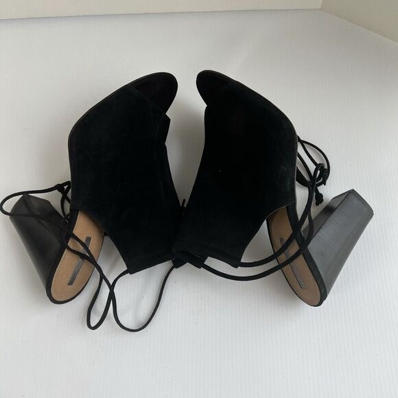 Tahari Women 10 Black Suede Leather Peep Toe Mules Strap Block Heel MEG - Picture 7 of 9